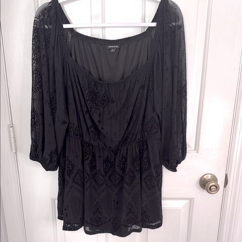 Sheer Black Women's Top by Torrid, Cinched Waist, Dress up or Wear with Jeans! - Picture 1 of 13